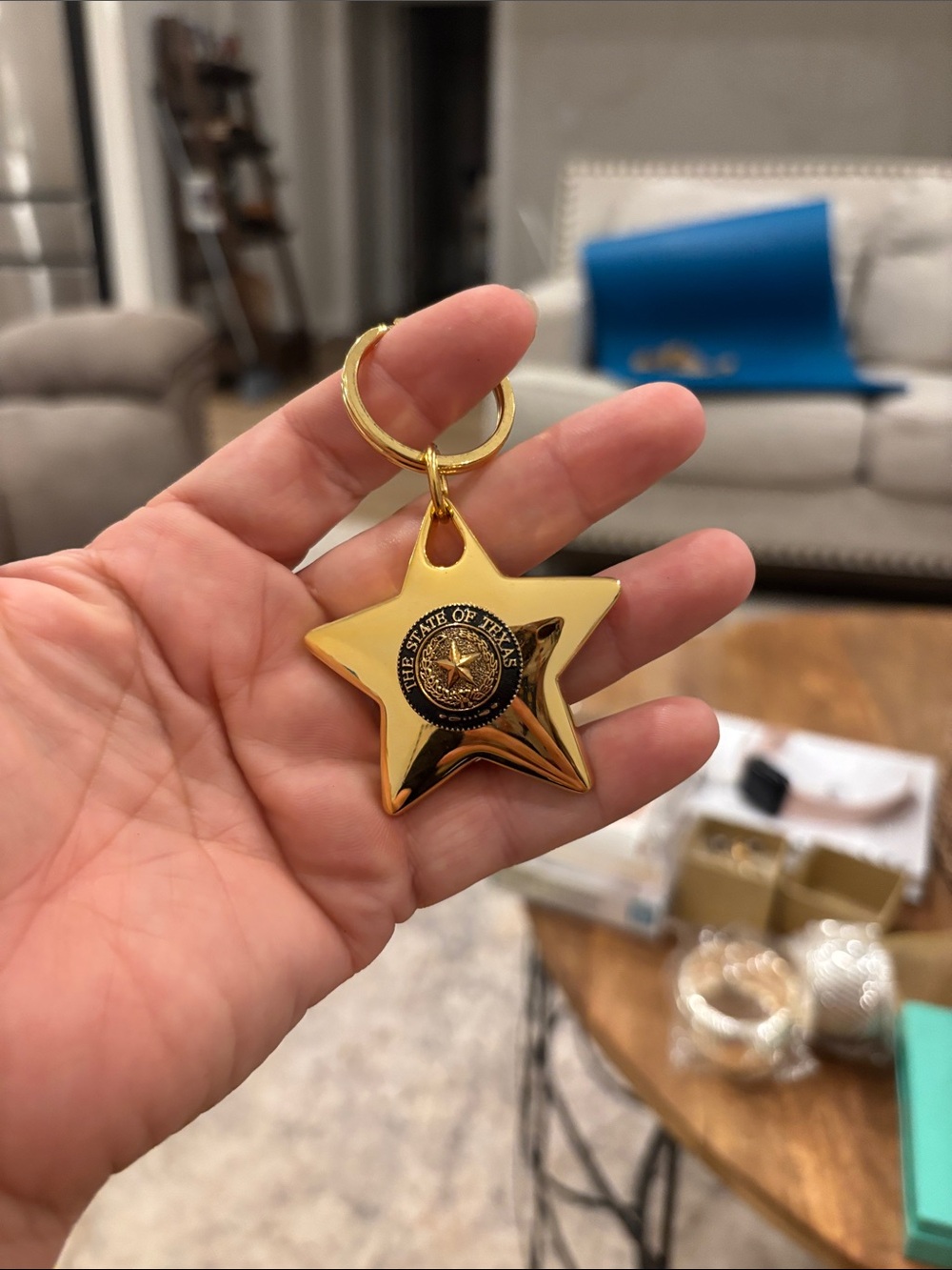 Brass colored Texas key ring
